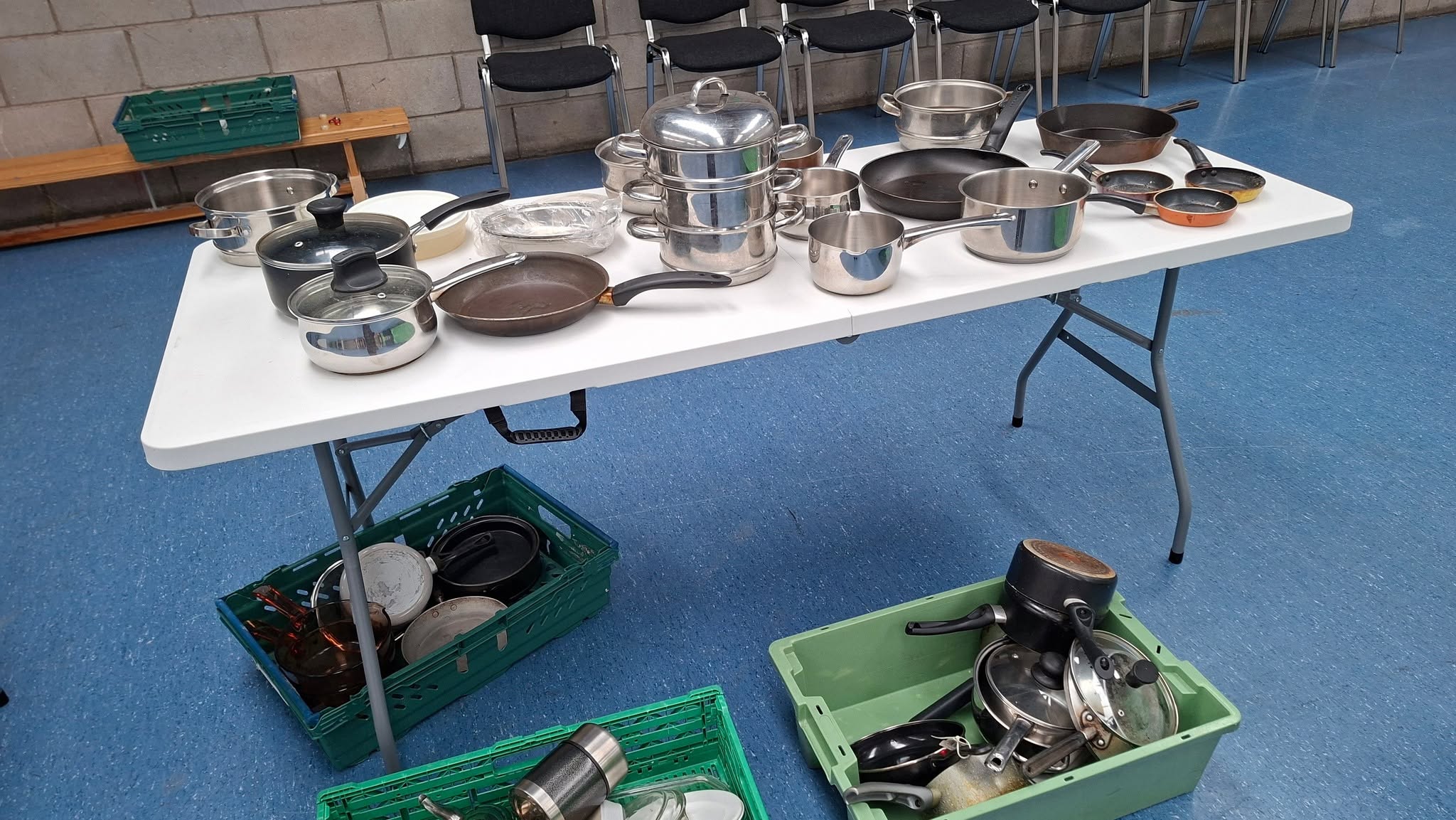 table with cooking equipment