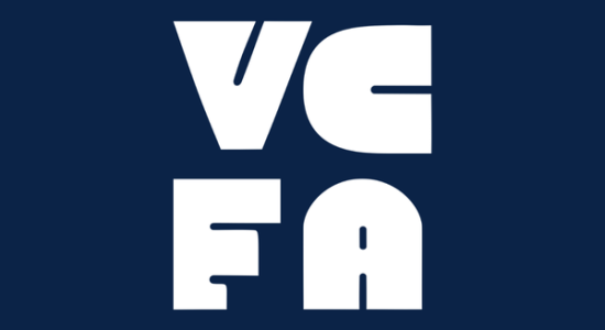 VCFA Letters on a dark blue background