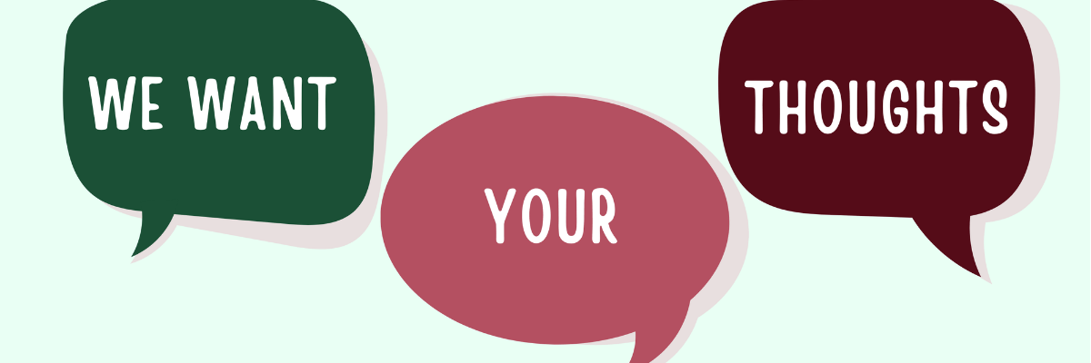 We want your thoughts text in speech bubbles