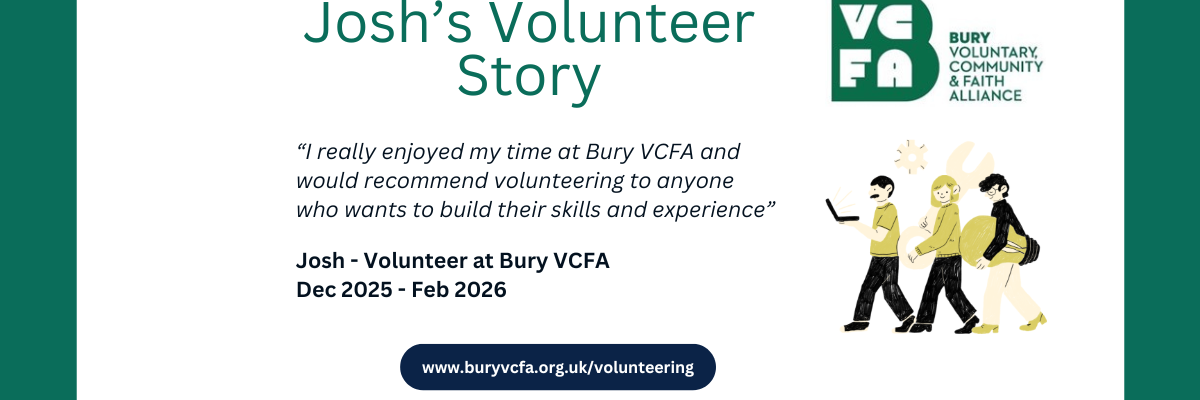 Graphic Image of Student Volunteers with green and black text showcasing a volunteer case study