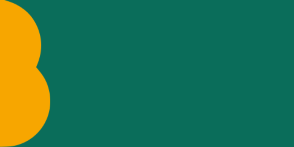 A yellow letter B on a green background