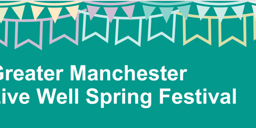 GM Live Well Spring Festival with a border of bunting