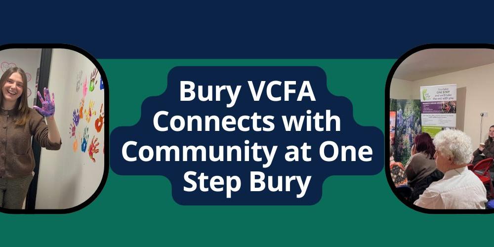 Two photos, photo one a young women smiling into the camera with paint on her hand by an art mural wall. Picture two groups of people sitting in a small room with a screen.